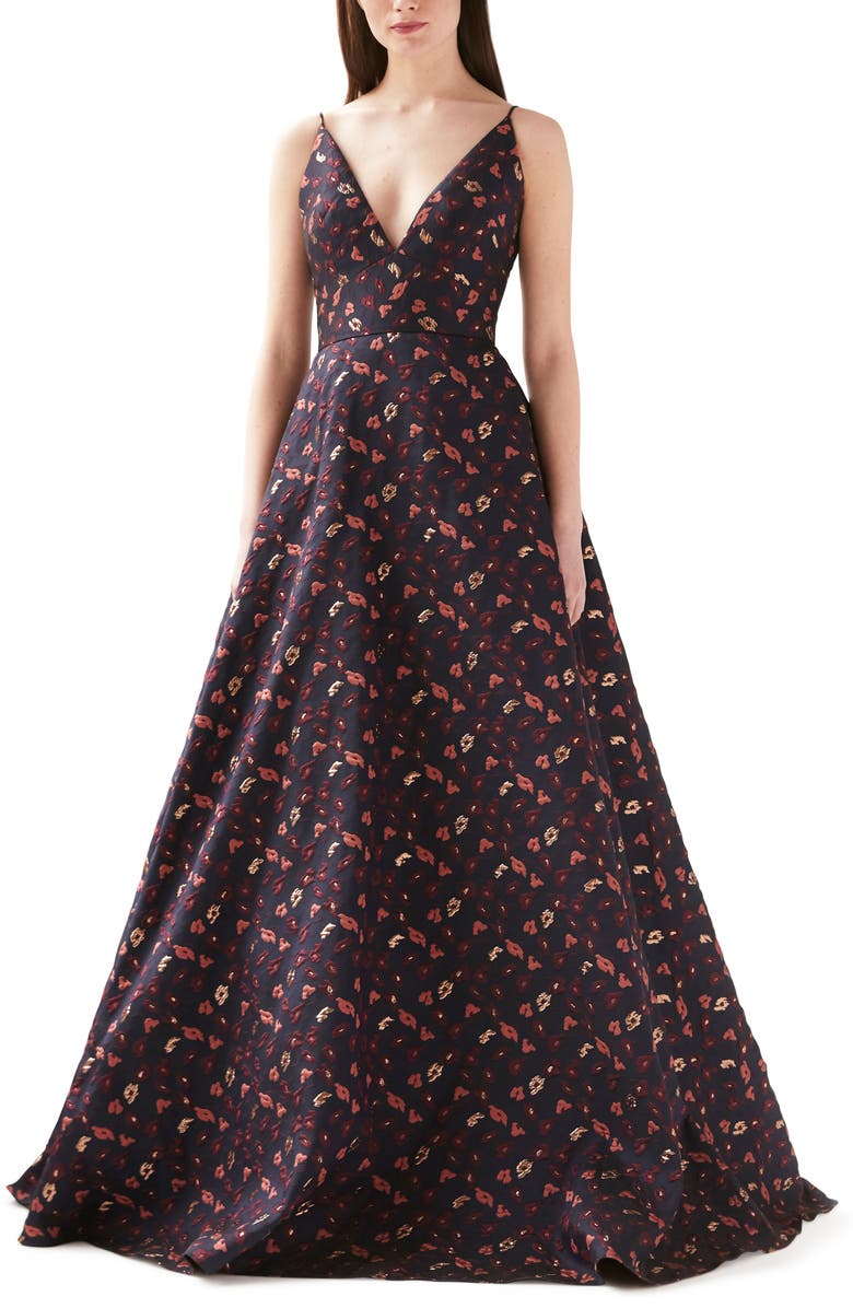 ML Monique Lhuillier Floral Jacquard Ballgown, Main, color, 