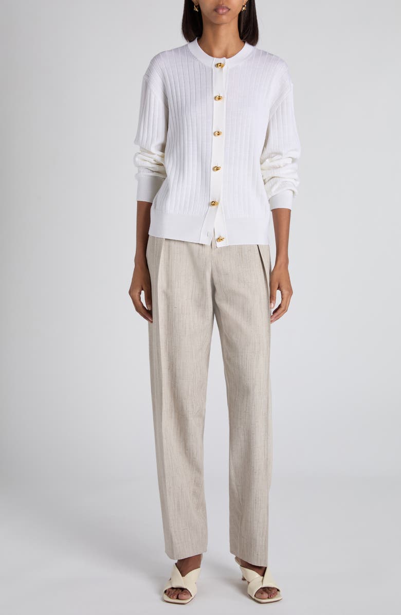 Bottega Veneta Wool Rib Cardigan, Alternate, color, Chalk