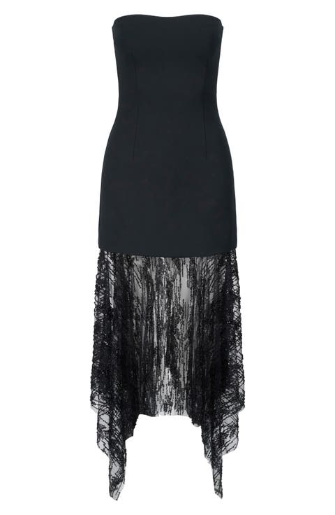 Jolie Strapless Sequin Mesh Hem Midi Dress