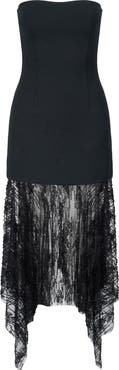 STAUD Jolie Strapless Sequin Mesh Hem Midi Dress