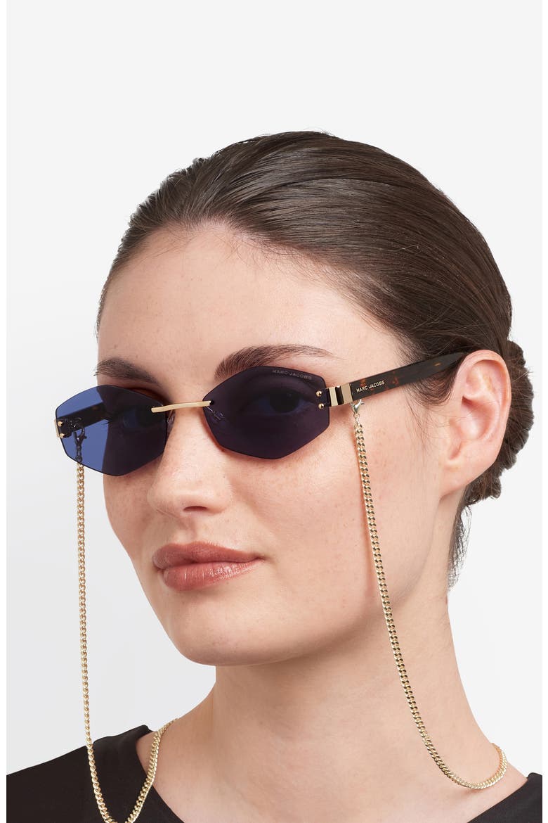 57mm Geometric Sunglasses with Chain, Alternate, color, GOLD BLUE/ BLUE