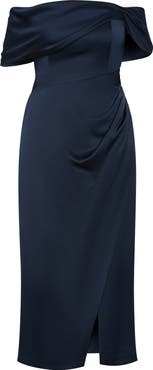 City Chic Paloma Off the Shoulder Satin Maxi Dress