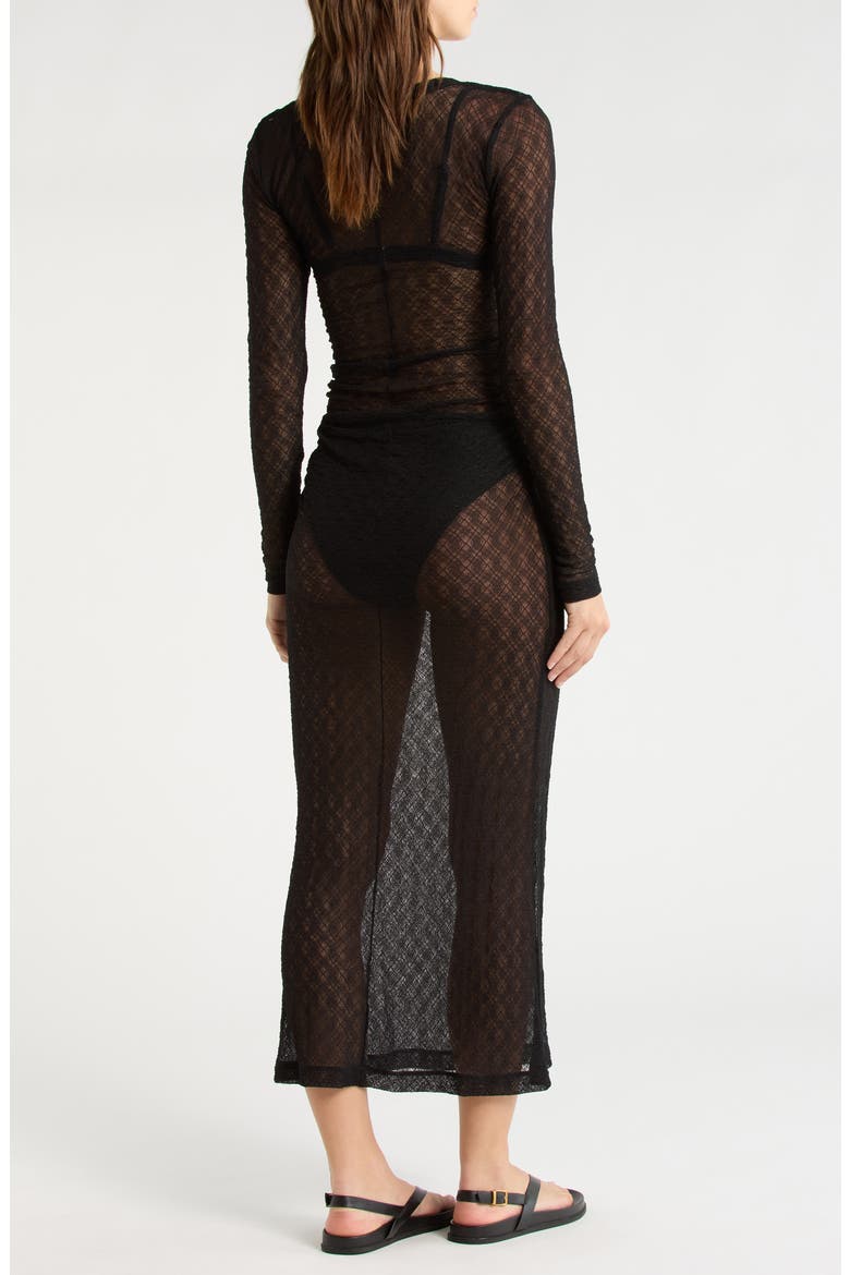 Long Sleeve Sheer Lace Cover Up Dress, Alternate, color, BLACK