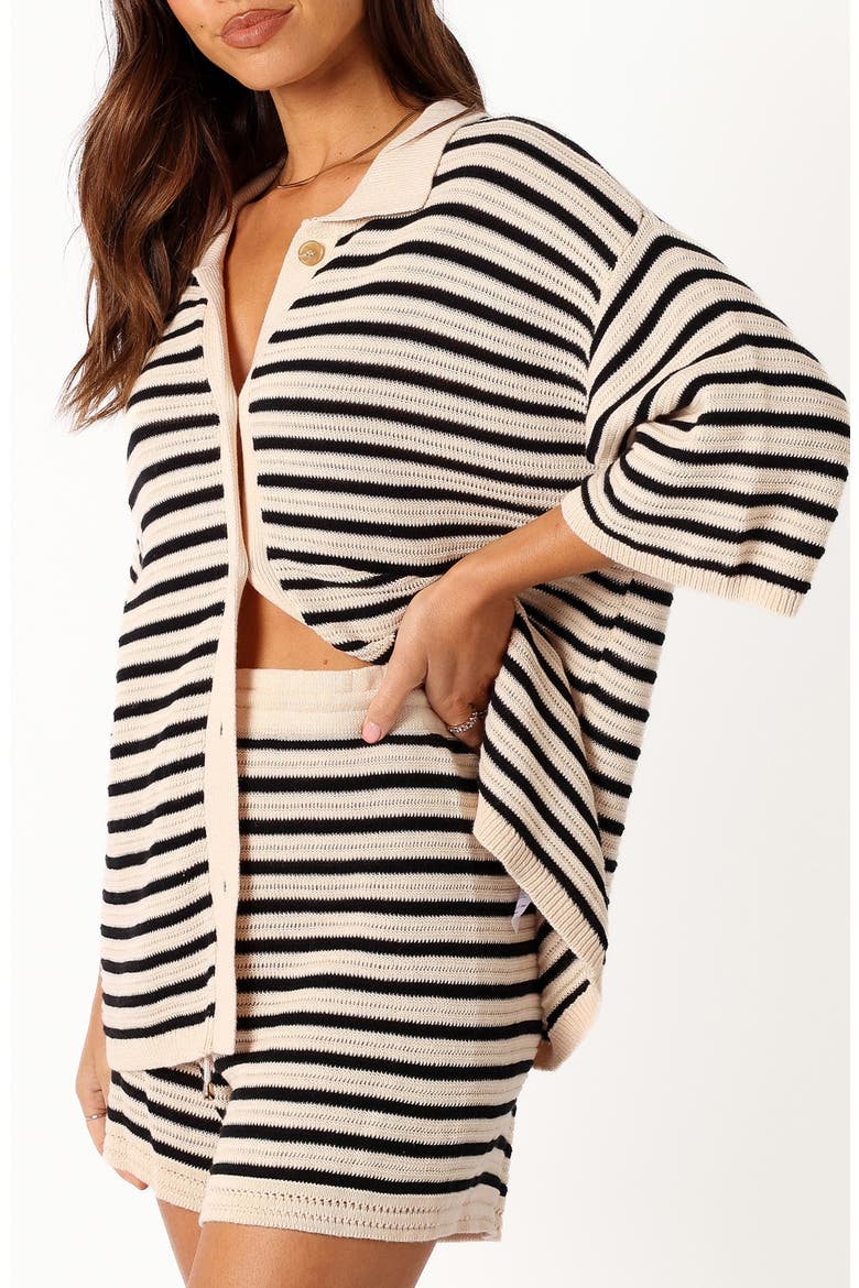 Cherie Oversize Stripe Cardigan, Alternate, color, SAND BLACK