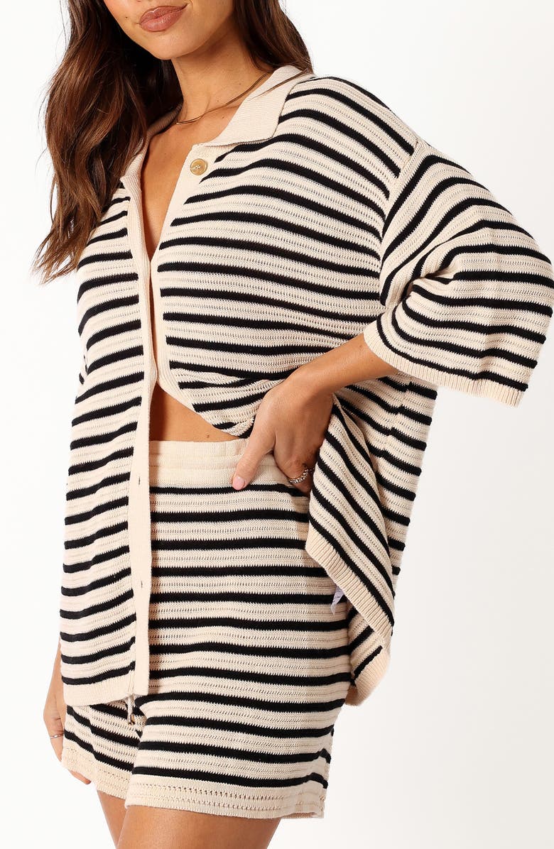 Petal & Pup Cherie Oversize Stripe Cardigan, Alternate, color, Sand Black