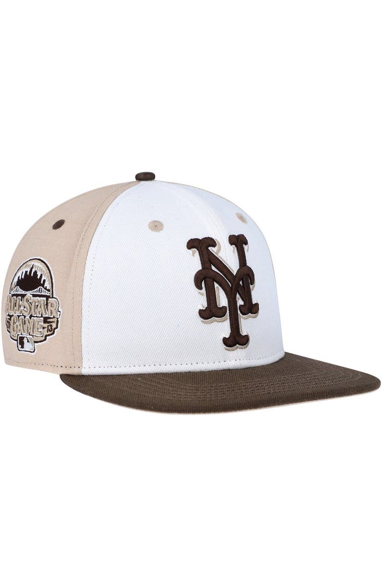 PRO STANDARD Men's Pro Standard White/Brown New York Mets Chocolate Ice Cream Drip Snapback Hat, Main, color, 