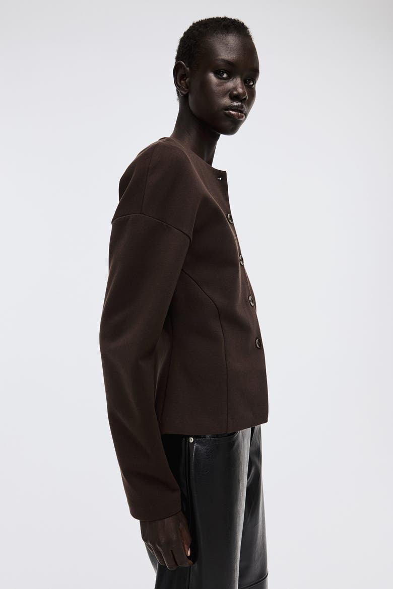 Collarless Scuba Knit Blazer, Alternate, color, Dark brown