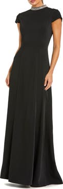 Mac Duggal Cap Sleeve Gown With Embellished Neckline