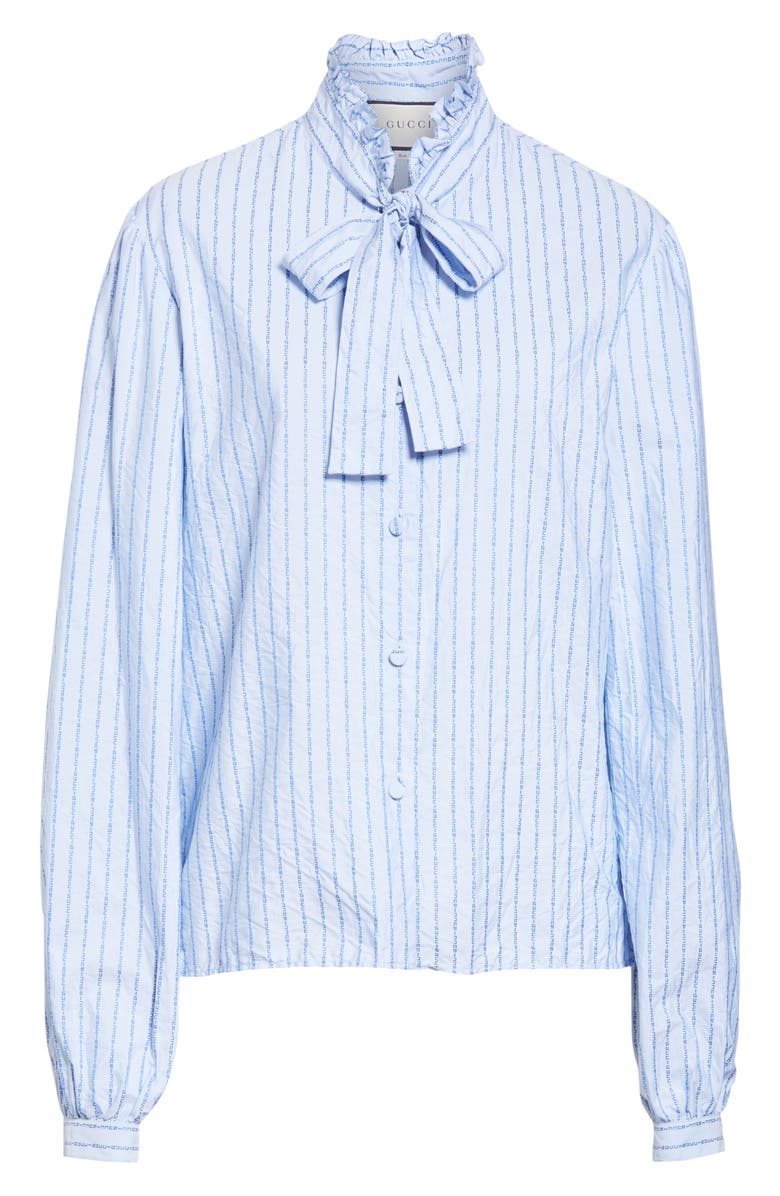 Gucci Logo Stripe Tie Neck Blouse, Alternate, color, 