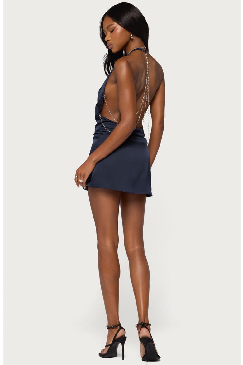 Kaci Cowl Neck Halter Minidress, Alternate, color, NAVY