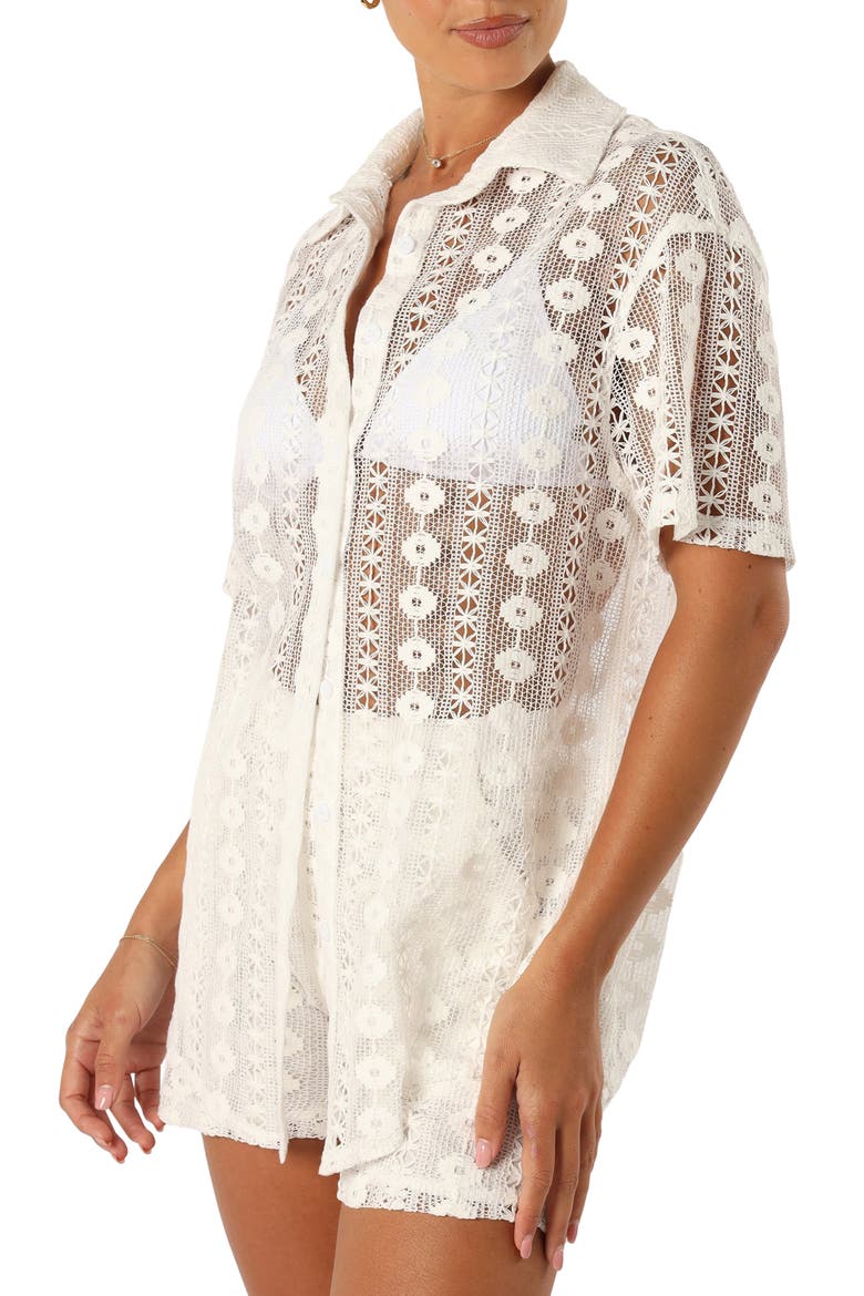 Eden Short Sleeve Cotton Lace Button-Up Shirt, Alternate, color, WHITE
