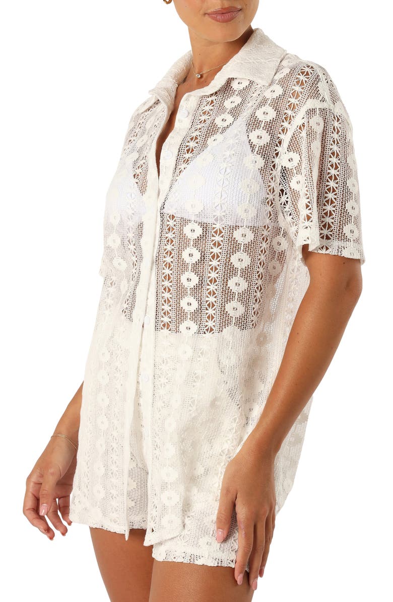 Petal & Pup Eden Short Sleeve Cotton Lace Button-Up Shirt, Alternate, color, 