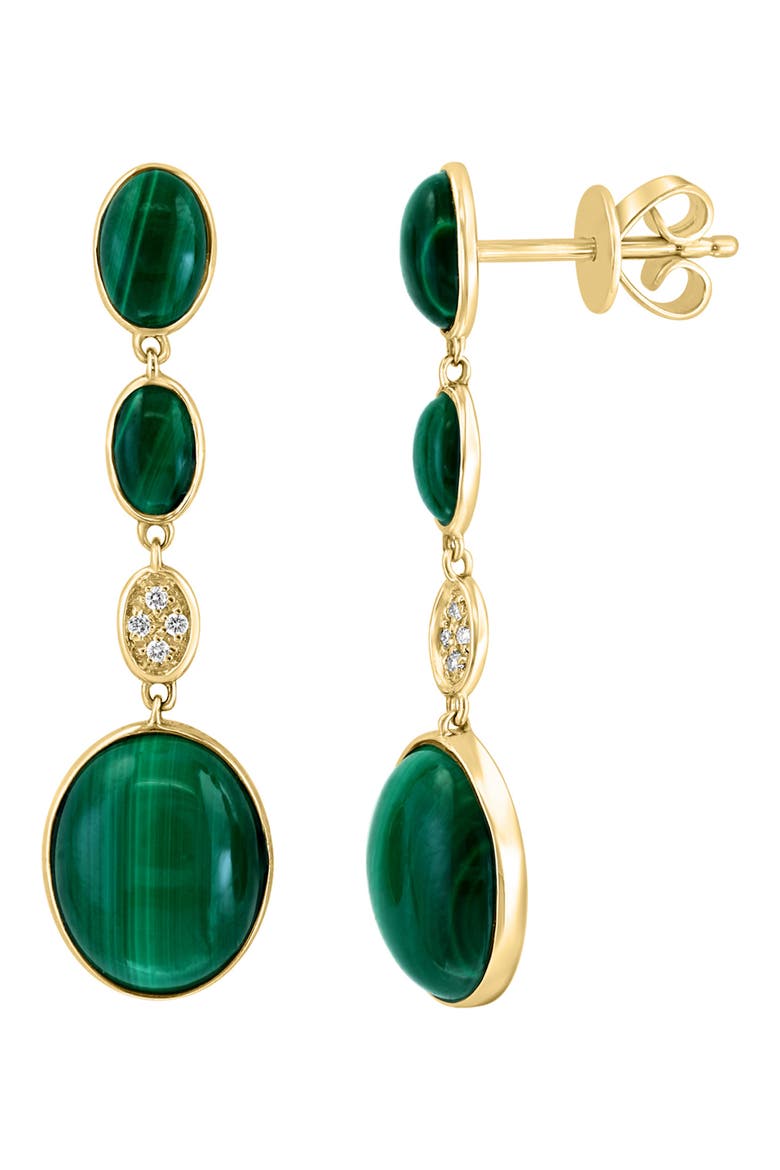 14K Yellow Gold Malachite & Diamond Drop Earrings - 0.03ct., Alternate, color, GREEN