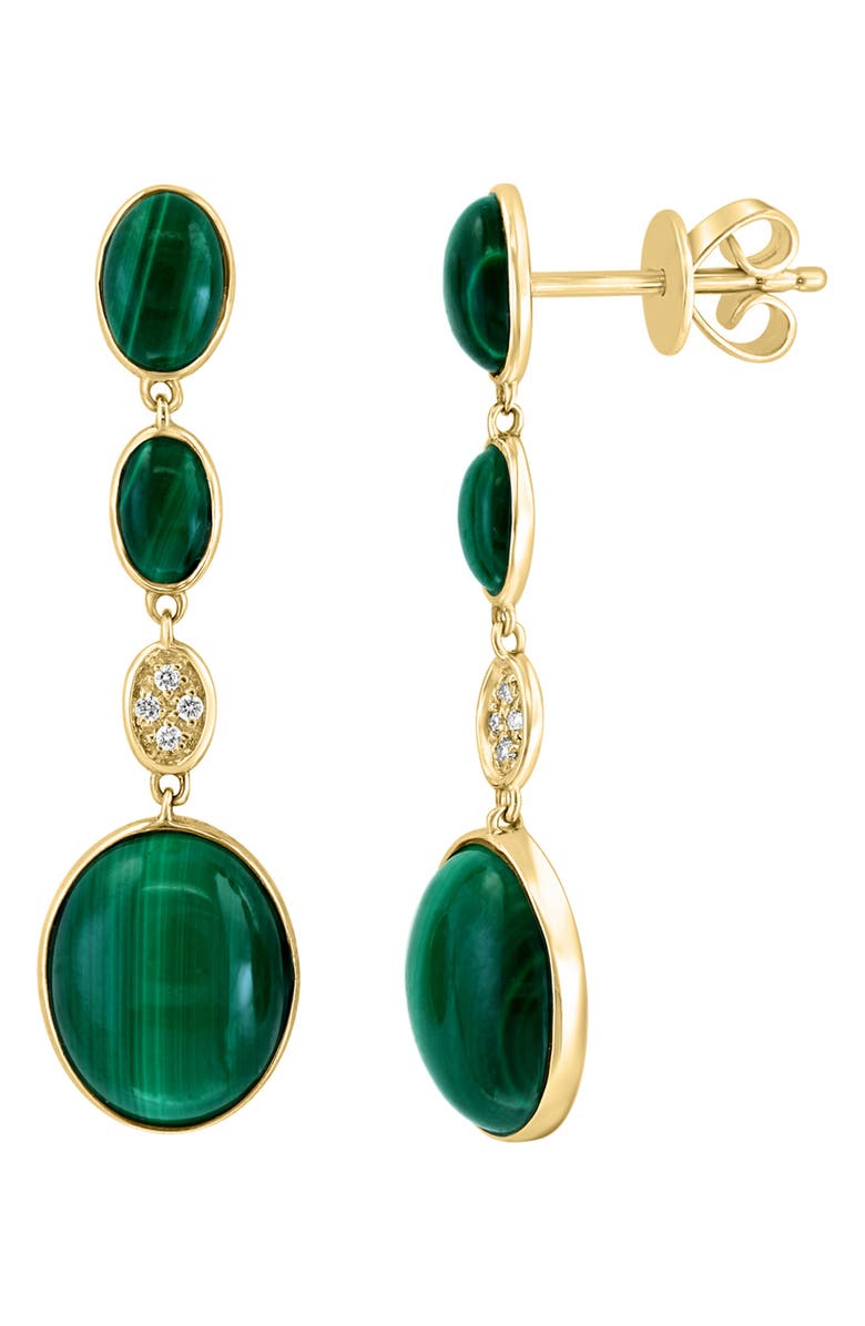 EFFY 14K Yellow Gold Malachite & Diamond Drop Earrings - 0.03ct., Alternate, color, 