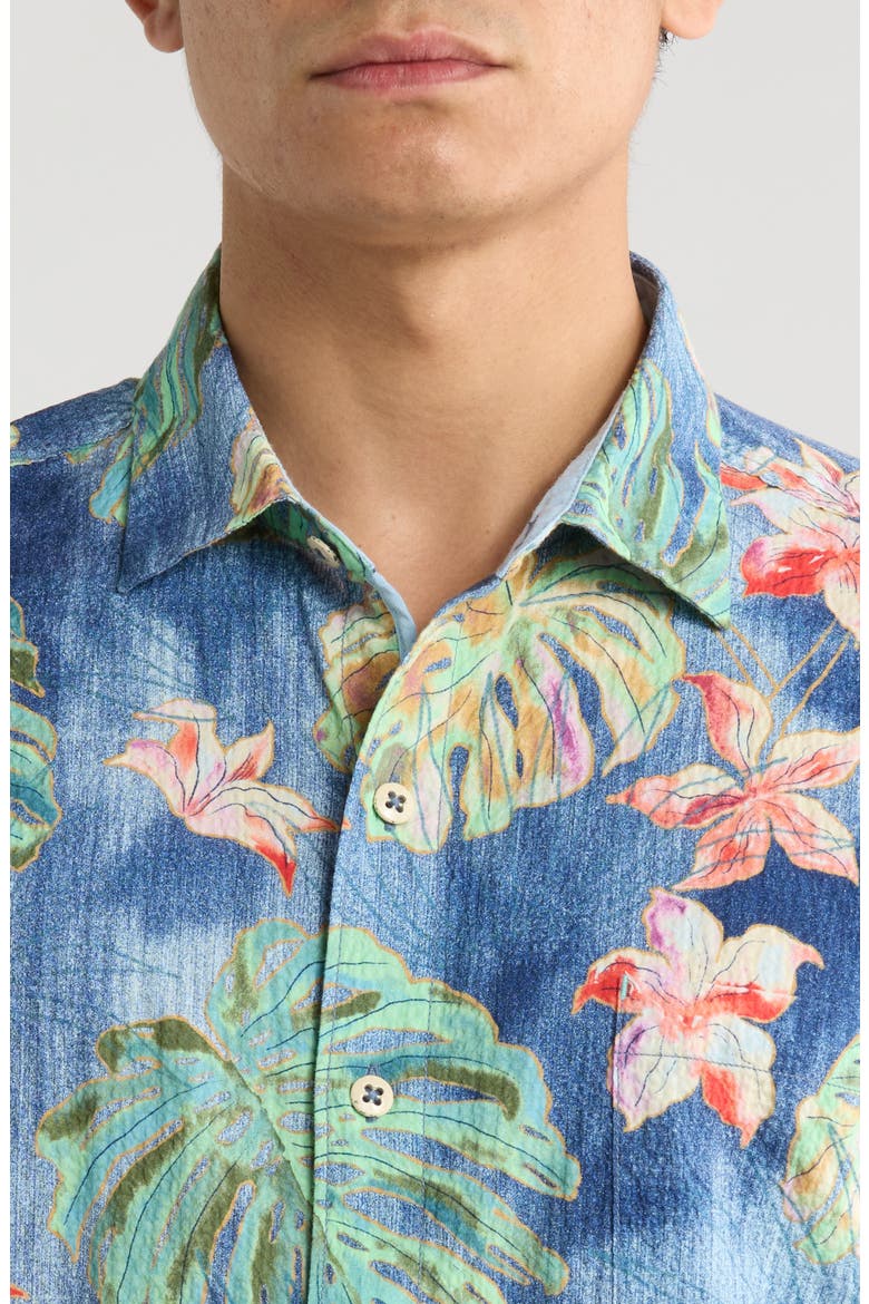 Nova Wave Mira Jungle Floral Short Sleeve Seersucker Button-Up Shirt, Alternate, color, BERING BLUE