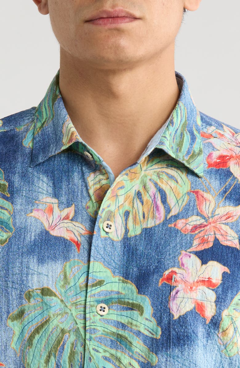 Tommy Bahama Nova Wave Mira Jungle Floral Short Sleeve Seersucker Button-Up Shirt, Alternate, color, Bering Blue