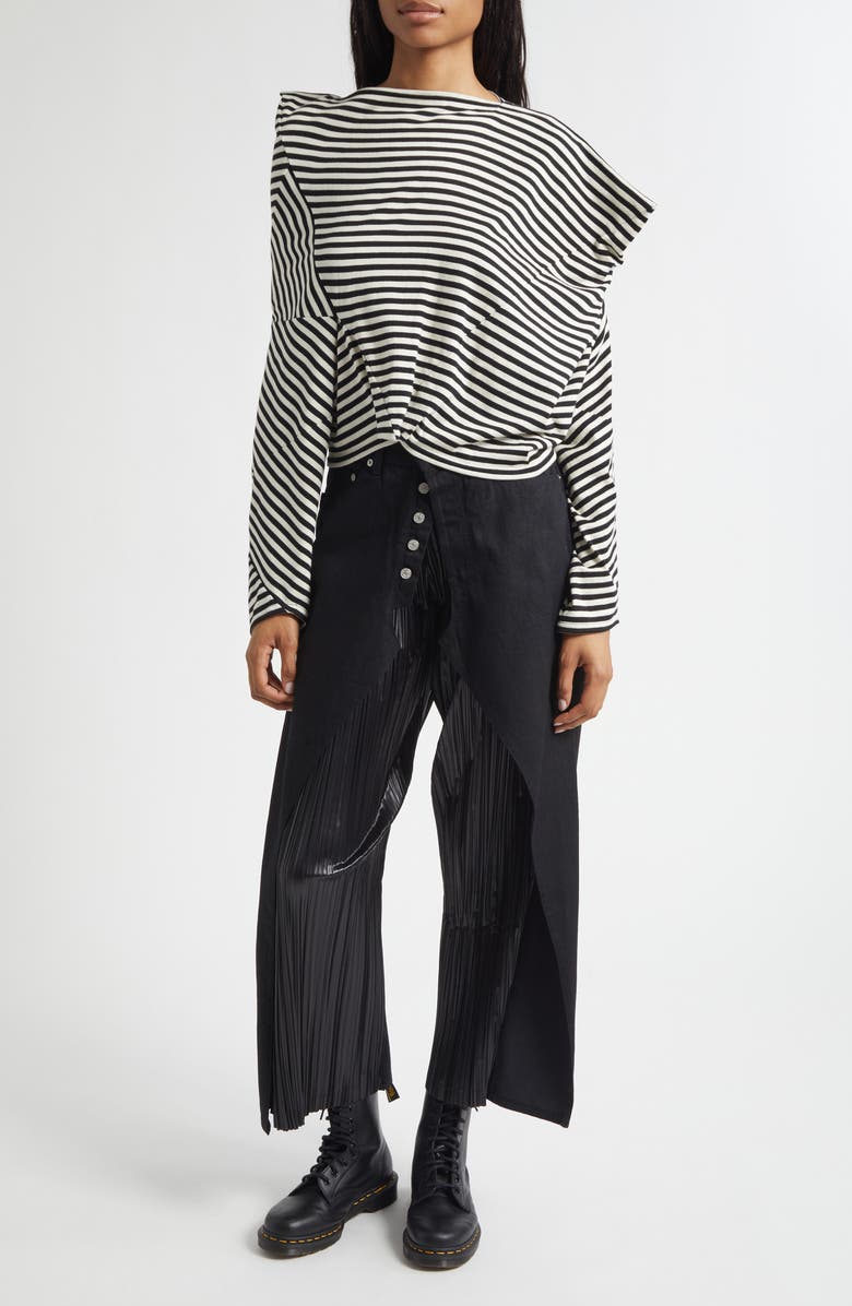 Junya Watanabe x Levi's<sup>®</sup> Mixed Media Denim & Pleated Satin Pants, Alternate, color, Black X Black