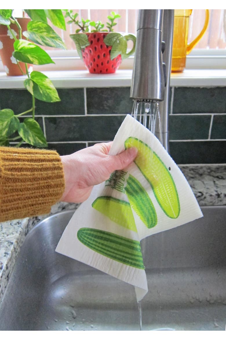 Pickle Dish Towel + Sponge Cloth Gift Set, Alternate, color, Green