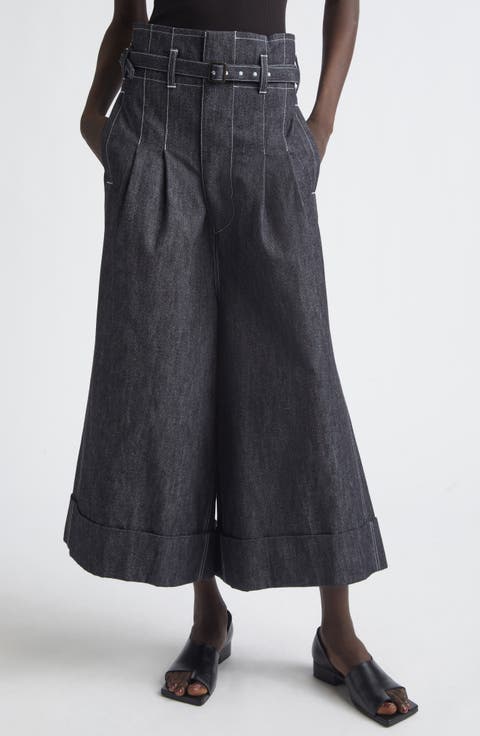 High Waist Belted Flared Denim Pants