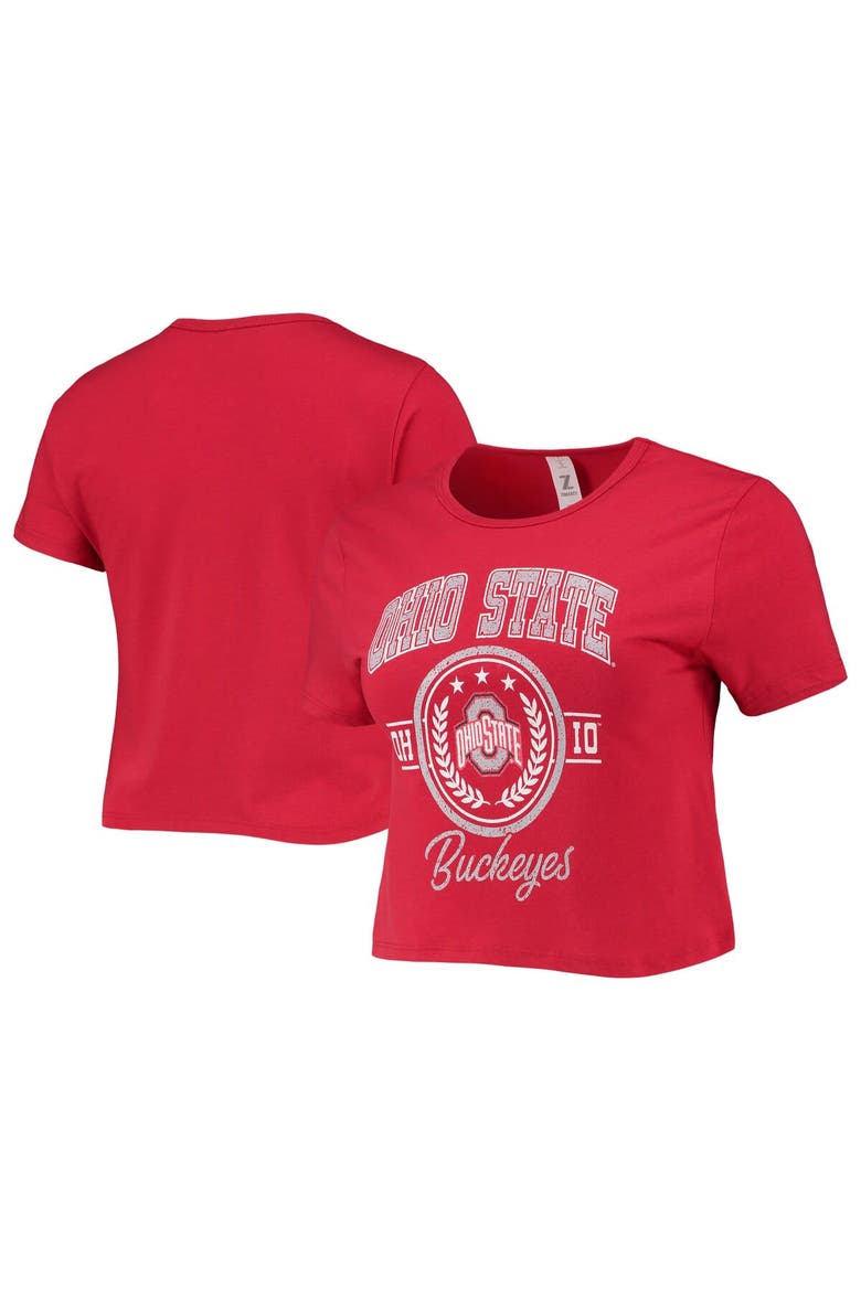 Women's ZooZatz Scarlet Ohio State Buckeyes Core Laurels Cropped T-Shirt, Main, color, Scarlet