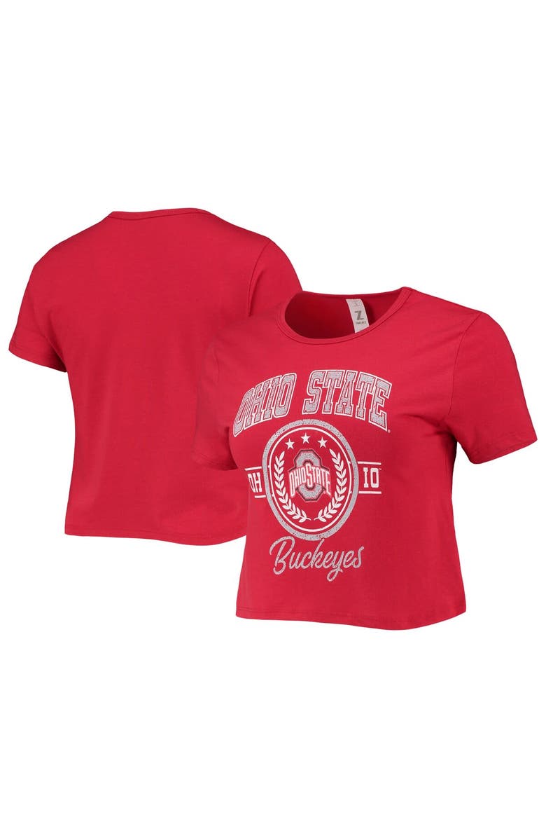 ZOOZATZ Women's ZooZatz Scarlet Ohio State Buckeyes Core Laurels Cropped T-Shirt, Main, color,