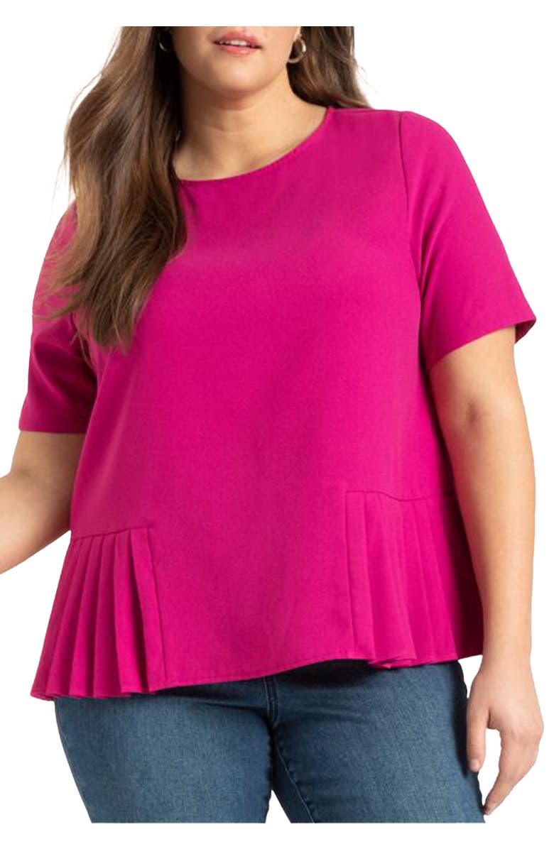 ELOQUII Pleated Hem Top, Main, color, Festival Fuchsia
