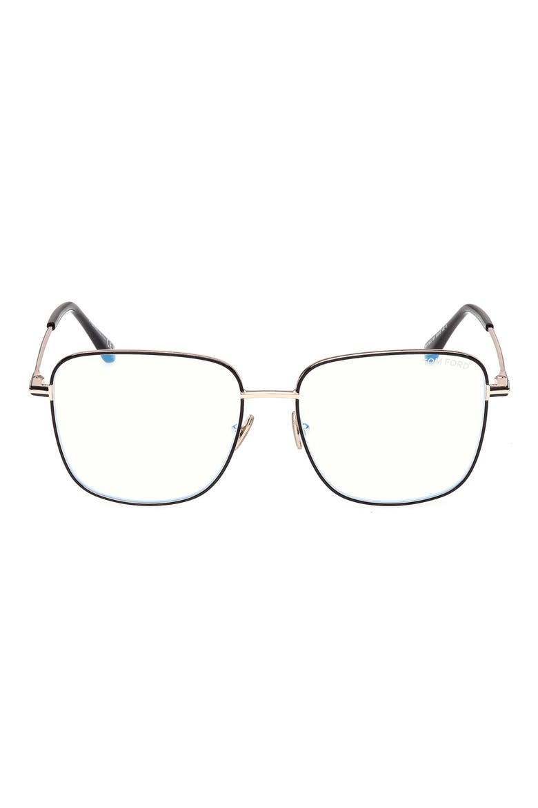 56mm Square Optical Glasses, Main, color, SHINY BLACK ENAMEL / ROSE GOLD