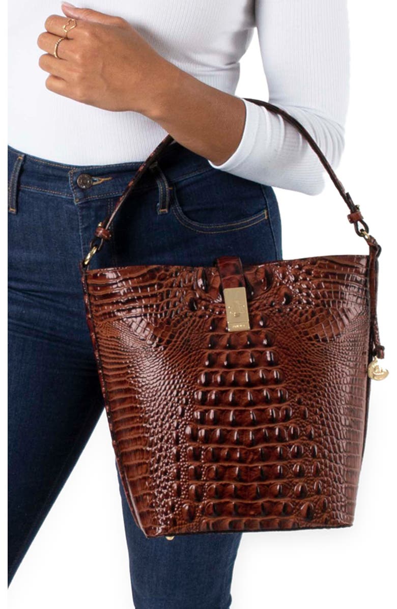 Brahmin Shira Genuine Shearling & Croc Embossed Leather Bucket Bag, Alternate, color,