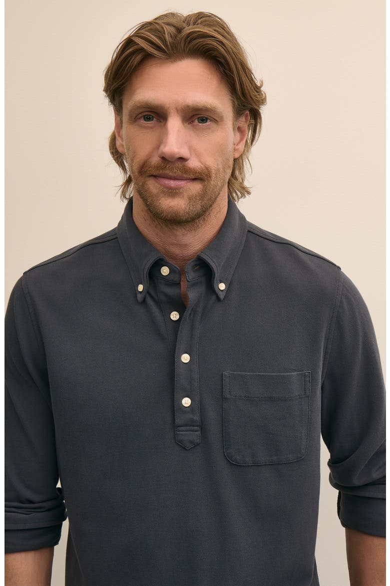 Piqué Pullover Button-Down Shirt, Alternate, color, DARK GRAY BLUE