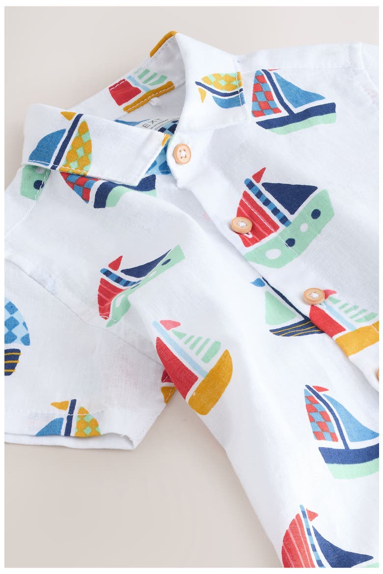 Kids' Sailboat Print Short Sleeve Button-Up Shirt, Alternate, color, WHITE