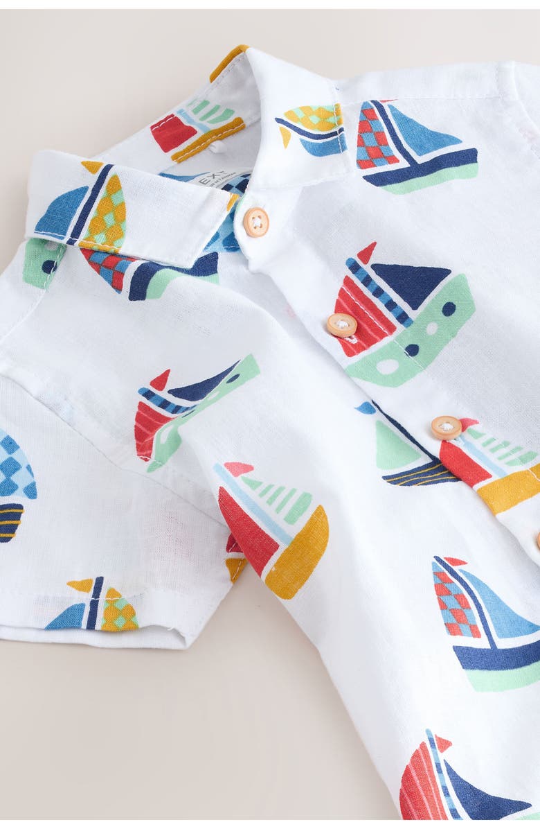 NEXT Kids' Sailboat Print Short Sleeve Button-Up Shirt, Alternate, color, White