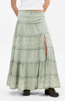 Embroidered Eyelet Tiered Cotton Maxi Skirt