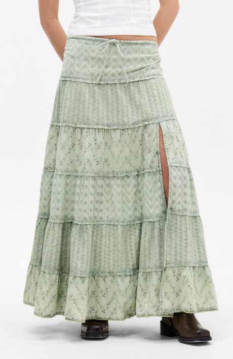 Embroidered Eyelet Tiered Cotton Maxi Skirt