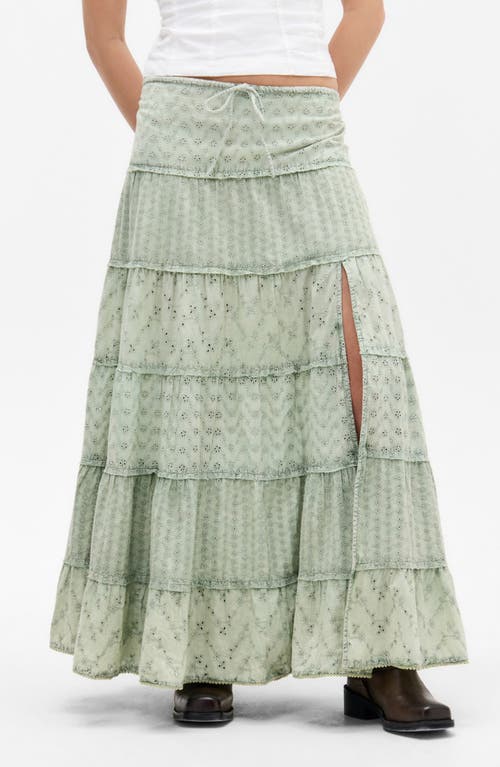 Bdg Urban Outfitters Embroidered Eyelet Tiered Cotton Maxi Skirt
