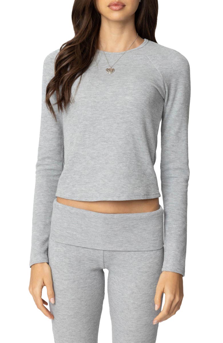 EDIKTED Sab Waffle Knit Long Sleeve Top, Main, color, Gray-Melange