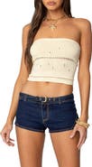 EDIKTED Belline Lace-Up Strapless Knit Top
