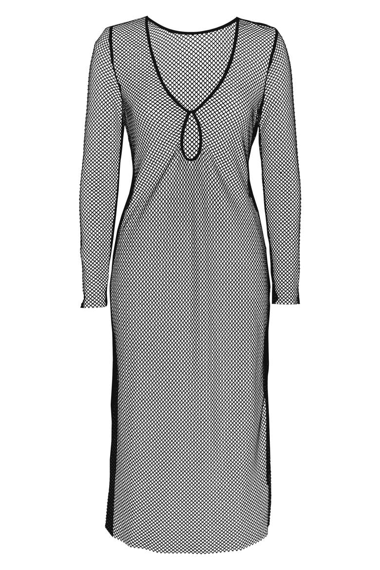 Sara Shine Long Sleeve Sheer Mesh Cover-Up Dress, Alternate, color, BLACK
