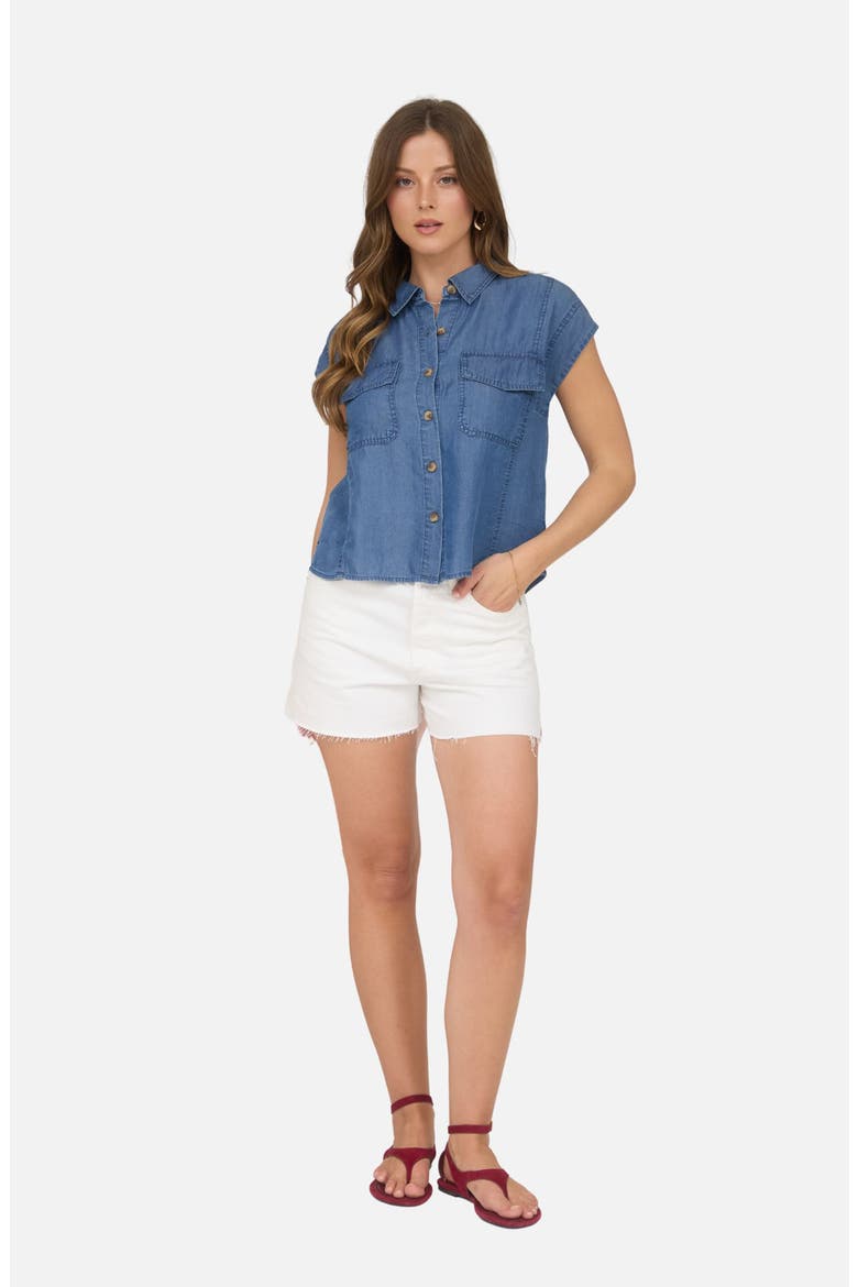 Flap Pocket Button Up Top, Alternate, color, CHAMBRAY