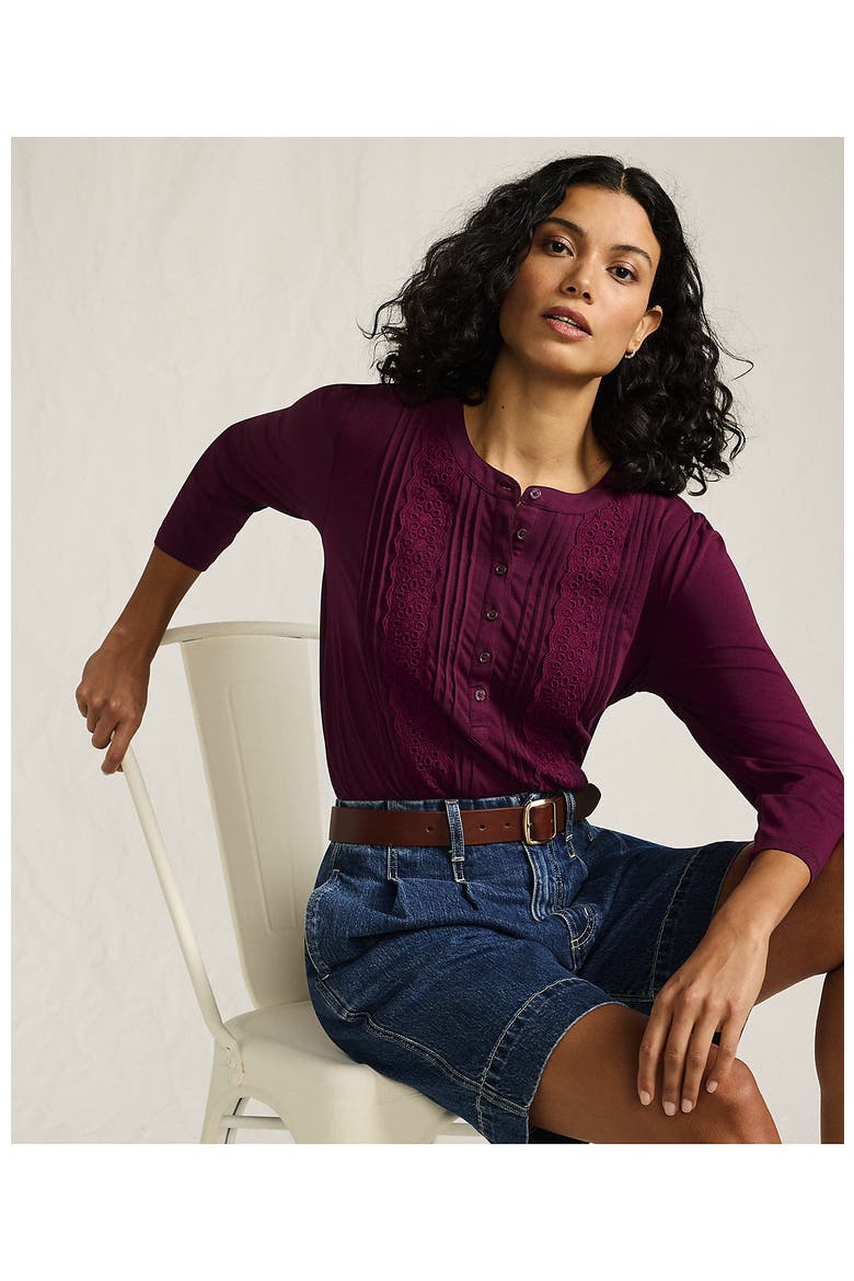 Plus Size 3/4 Sleeve Lightweight Jersey Embellished Top, Alternate, color, Vivid Plum