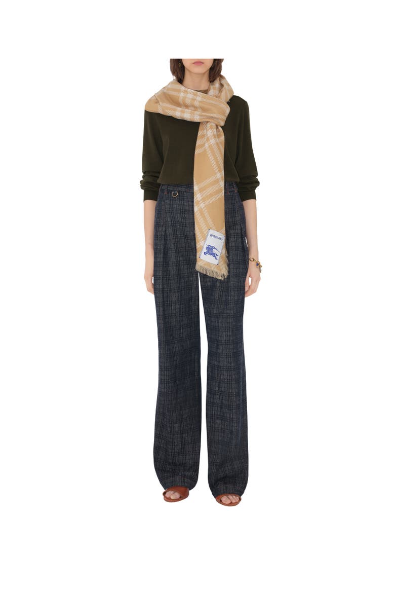 Wide Check Wool Silk Scarf, Alternate, color, Sand beige/ecru beige