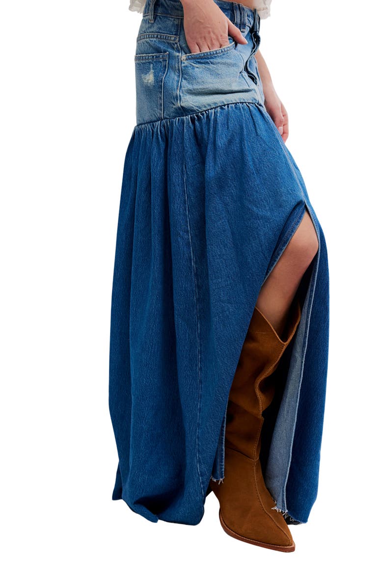 Free People Good Company Mixed Denim Maxi Skirt, Alternate, color, 