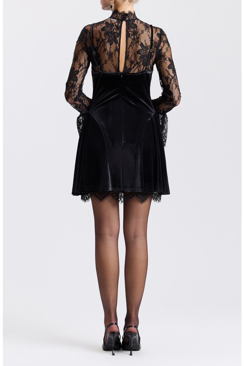 Twofer Long Sleeve Lace & Velvet Dress, Alternate, color, BLACK