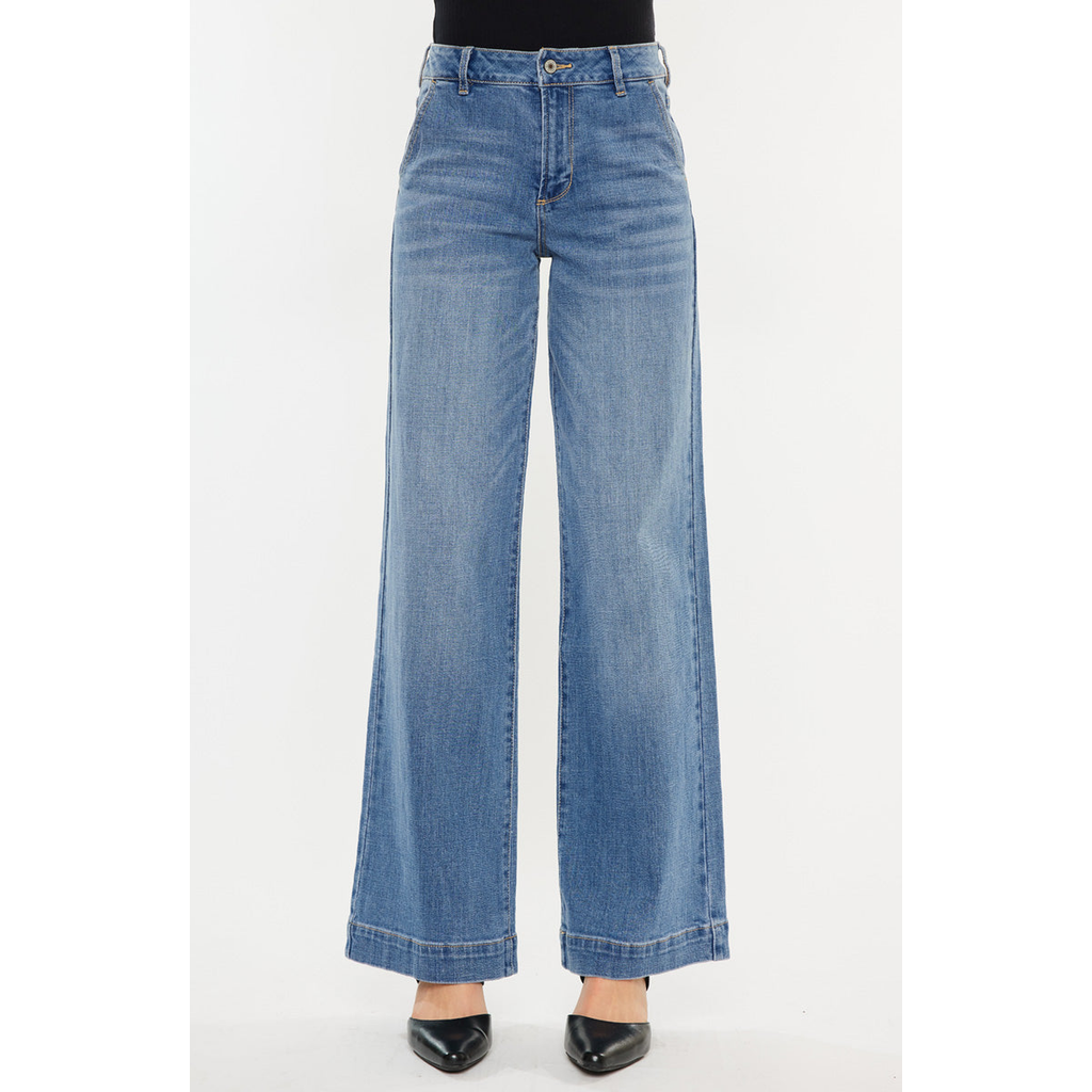 Official Kancan USA Bertha High Rise Trouser Wide Leg Jeans in Medium Wash  product