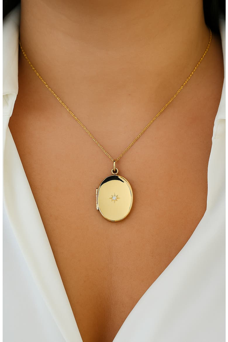 Oval Crystal Star Locket Necklace, Alternate, color, GOLD