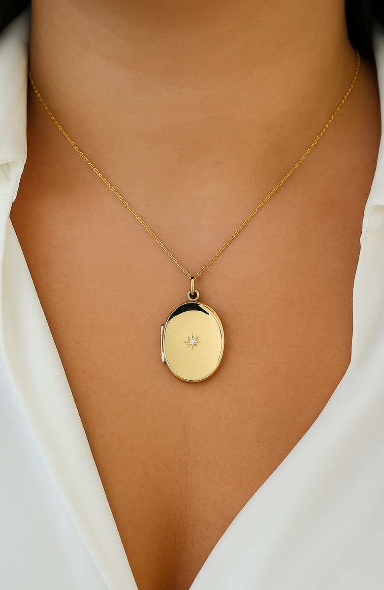 ARGENTO VIVO Oval Crystal Star Locket Necklace, Alternate, color, Gold