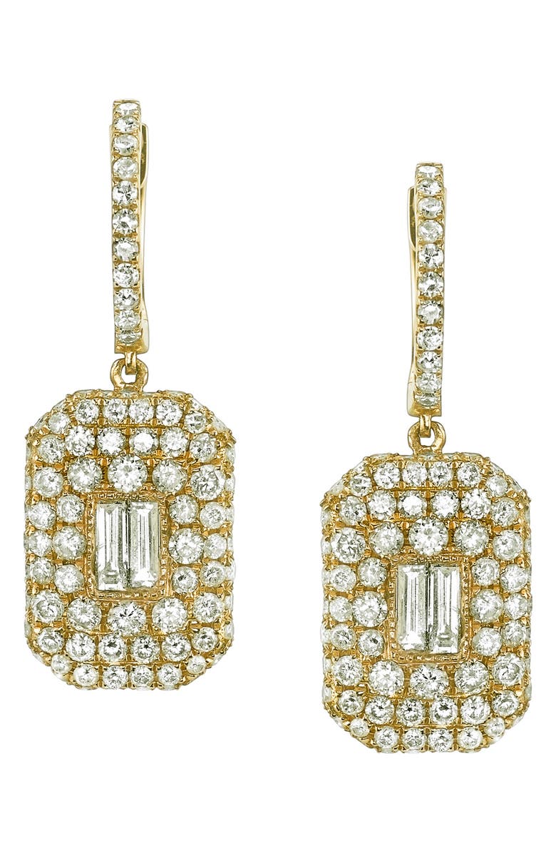 SHAY Pavé & Baguette Drop Earrings, Main, color, Yellow Gold