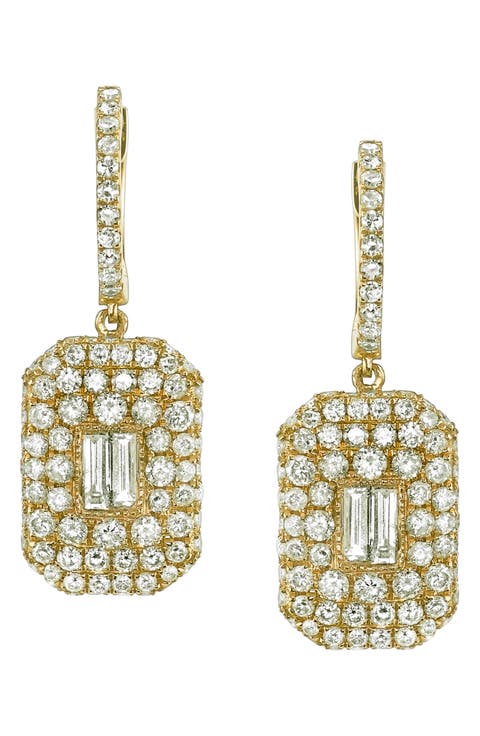 Pavé & Baguette Drop Earrings