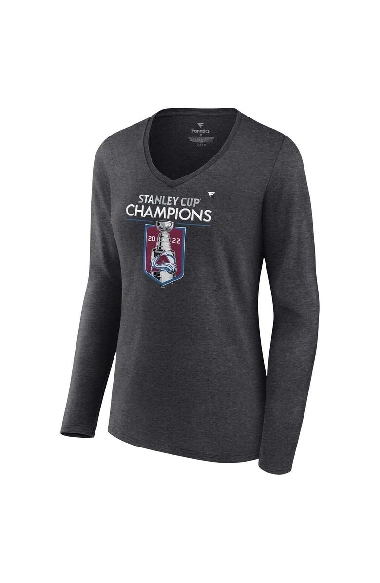 FANATICS Women's Fanatics Branded Heathered Charcoal Colorado Avalanche 2022 Stanley Cup Champions Locker Room V-Neck Long Sleeve T-Shirt, Alternate, color, 