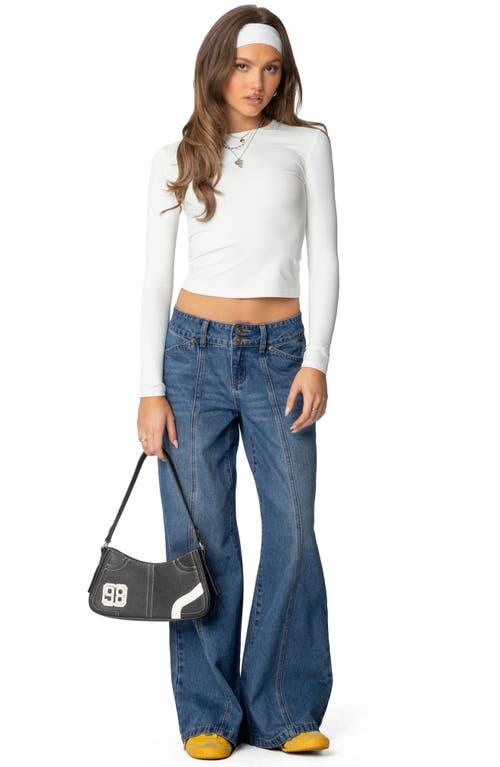 Shop Edikted Charlie Seamed Low Rise Wide Leg Jeans In Blue-washed