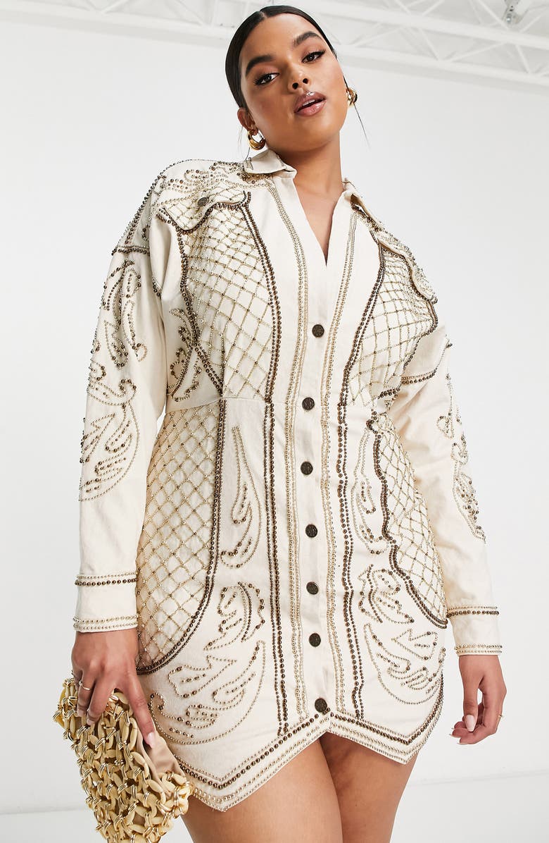 ASOS DESIGN Curve Mini Shirtdress, Alternate, color,